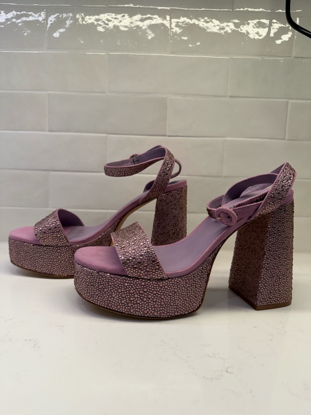 Larroude Dolly Purple Crystal Platform Sandal Size 9